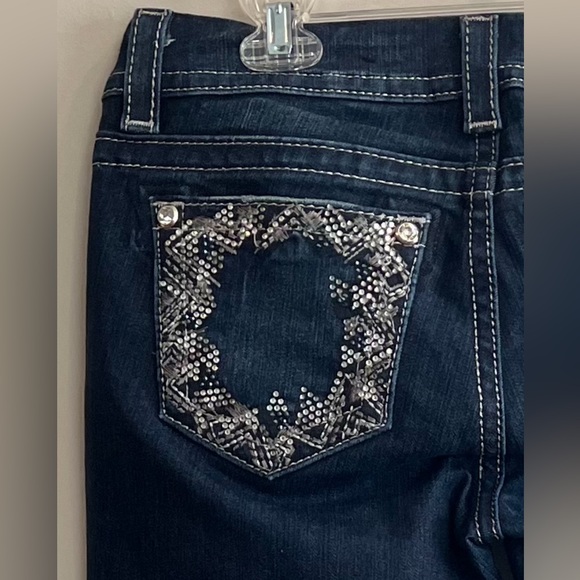 Miss Me Jeans Womens Dark Wash Mid-Rise Easy Boot Size 3/4 (27) Rhinestone - Picture 4 of 11